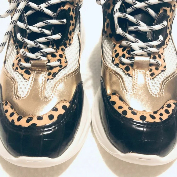 Qupid Womens Gold Black Lace Up Leopard Print Low Top Sneaker Shoes Size US 7 - Picture 7 of 13
